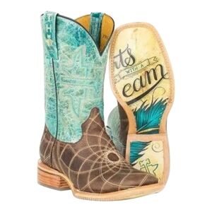 TIN HAUL "Dream Catcher" turquoise & brown leather cowgirl boots rodeo sz 10 EUC